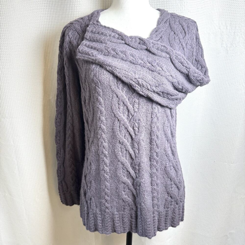 Peruvian Connection 100% Alpaca Purple Cable Knit Sweater Size L Pull Over READ